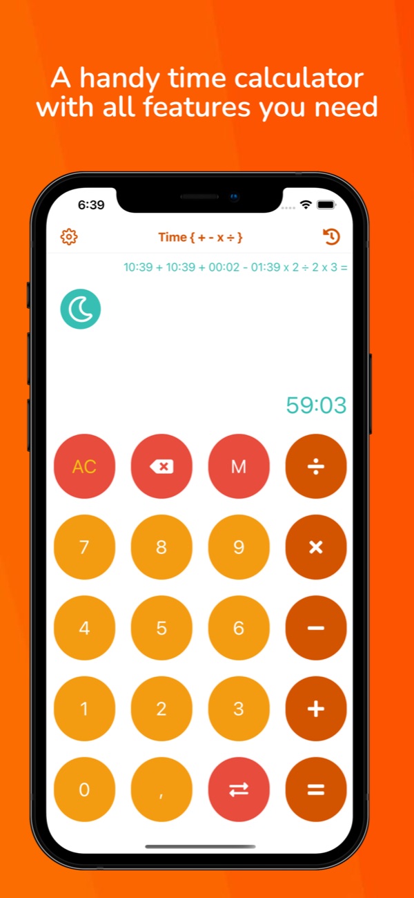Time { + - x ÷ } on iPhone in the light theme